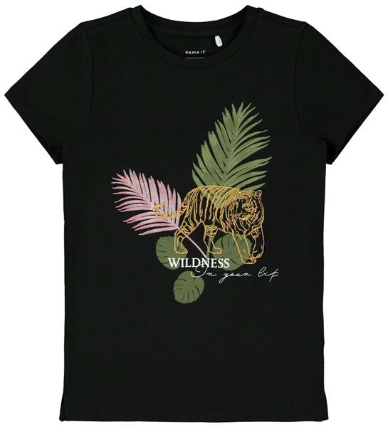 Mädchen T-Shirt kurzärmlig Tiger Wildnis Geschenkidee Oliv Schwarz top