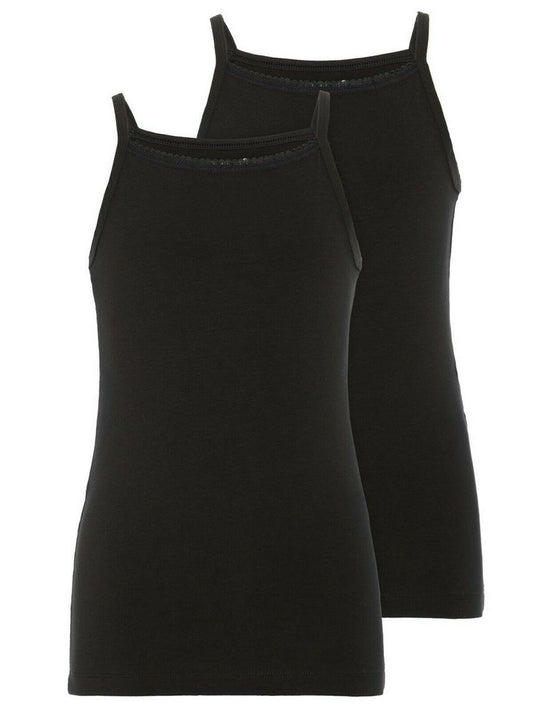 Mädchen Unterhemd Unterhemden Doppelpack 2er Pack Schwarz Wäsche