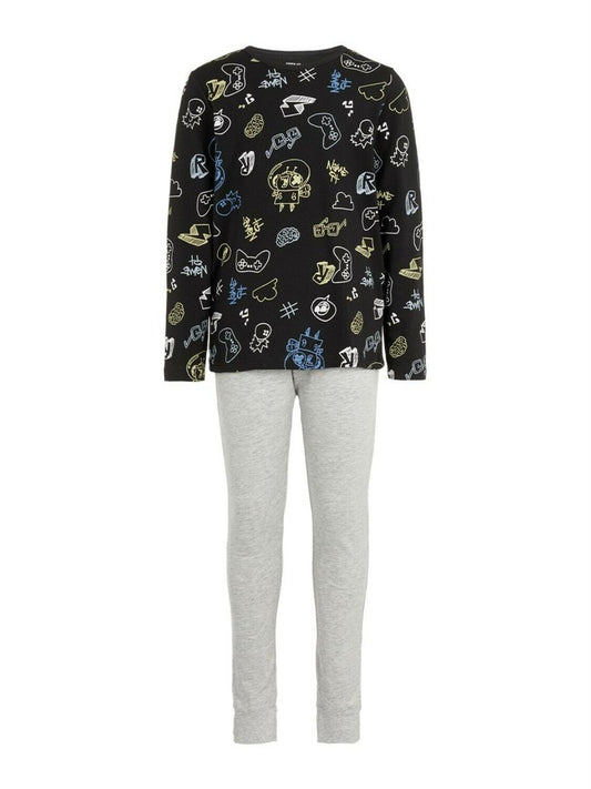 Name it Jungen Schlafanzug Pyjama NKMNIGHTSET Schwarz Grau