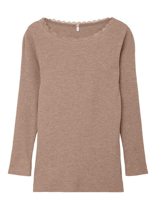 Mädchen Langarmshirt Rippshirt hochwertig  Rose Braun edel