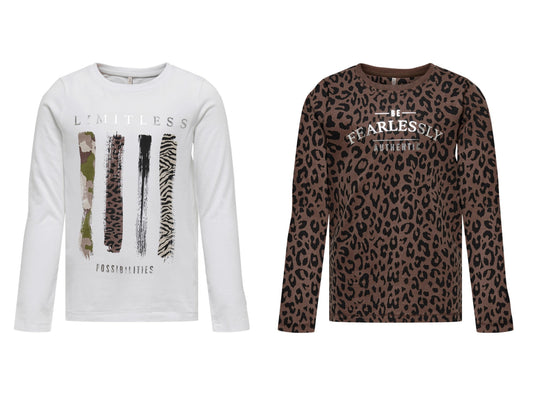 Mädchen Langarmshirt Doppelpack Glitzer Geschenkset Leo Braun Weiß