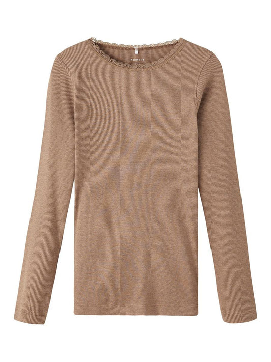 Mädchen Langarmshirt Rippshirt Rose Braun Weinrot  edel weich Teenager