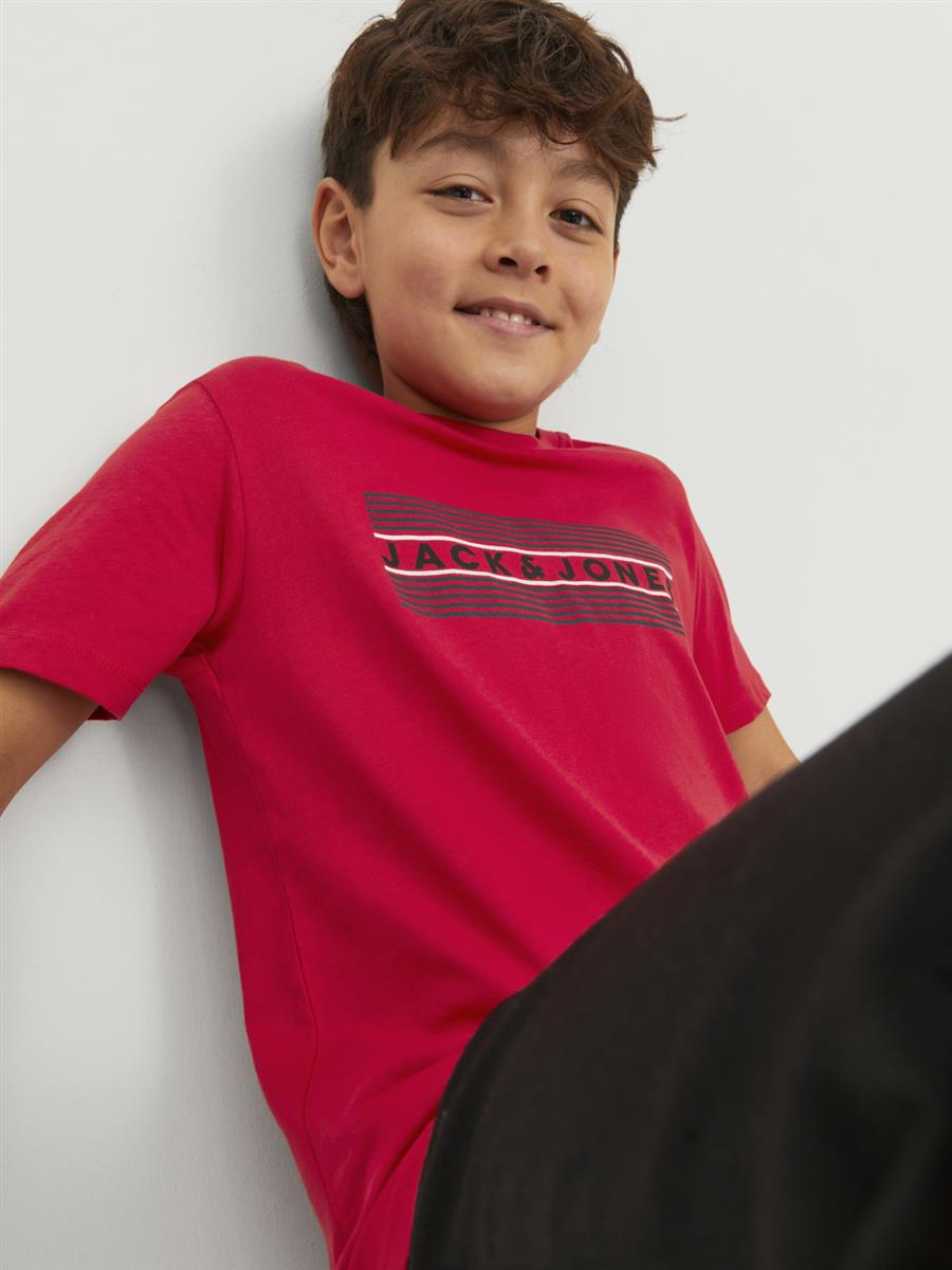 Jack & Jones Junior Jungen T-Shirt Kurzarm Logo2 Weiß Rot Blau