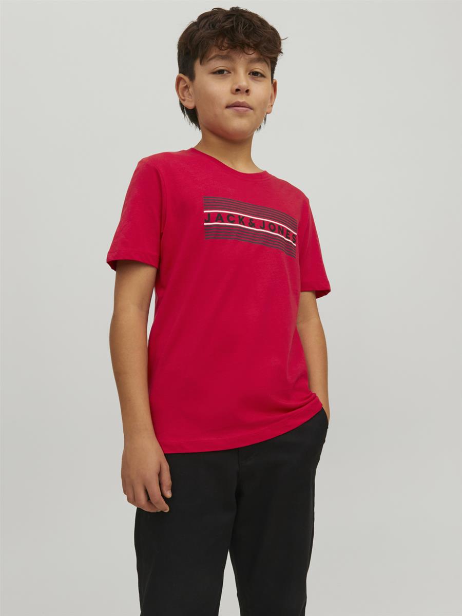 Jack & Jones Junior Jungen T-Shirt Kurzarm Logo2 Weiß Rot Blau