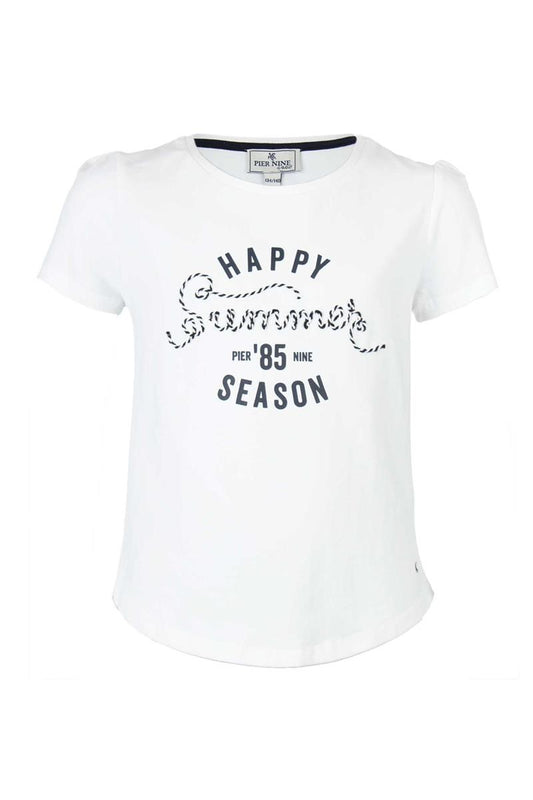 PIER NINE Mädchen T-Shirt Weiß Marinestil Designer edel Geschenkidee