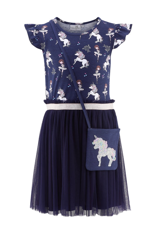 Happy Girls Mädchen Jerseykleid mit Tasche Einhorn
