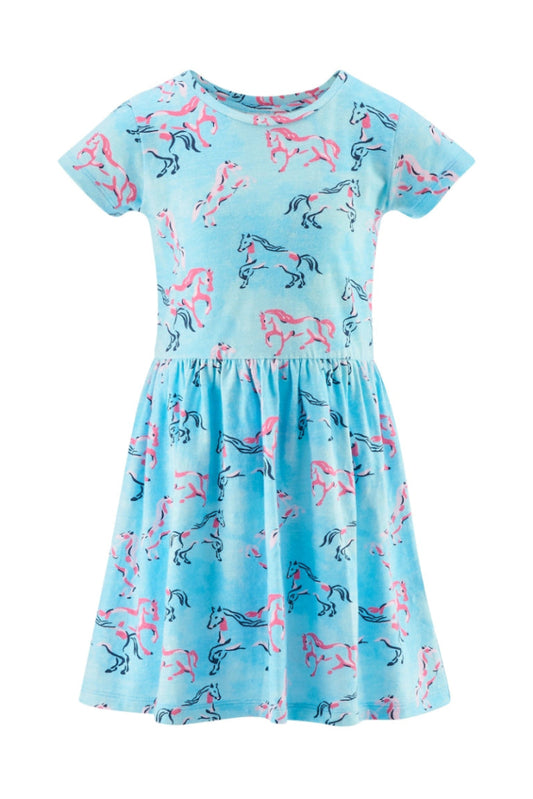 Happy Girls Mädchen Jerseykleid kurzarm Pferde türkis