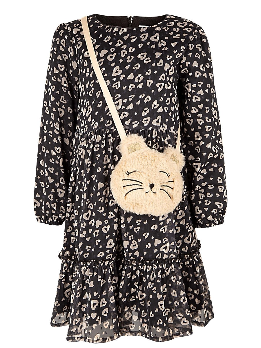 Happy Girls Mädchen Kleid Chiffon langarm Katze mit Tasche 953181