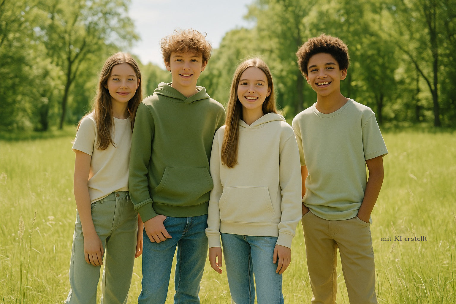 Bild Teenager zwei Mädchen zwei Jungen