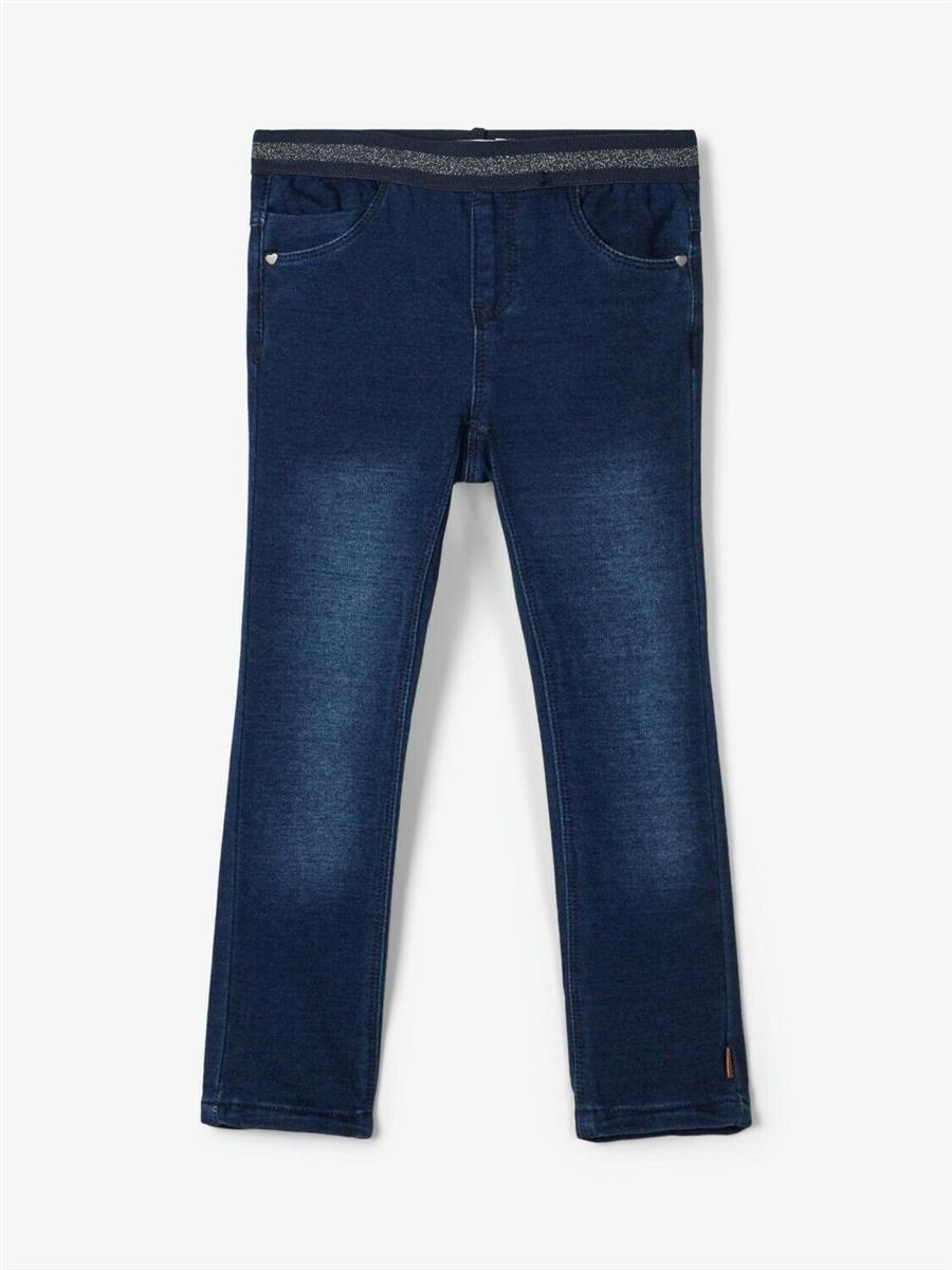 Mädchen Jeans Leggings Sweatdenim Dunkelblau weich Glitzer slim