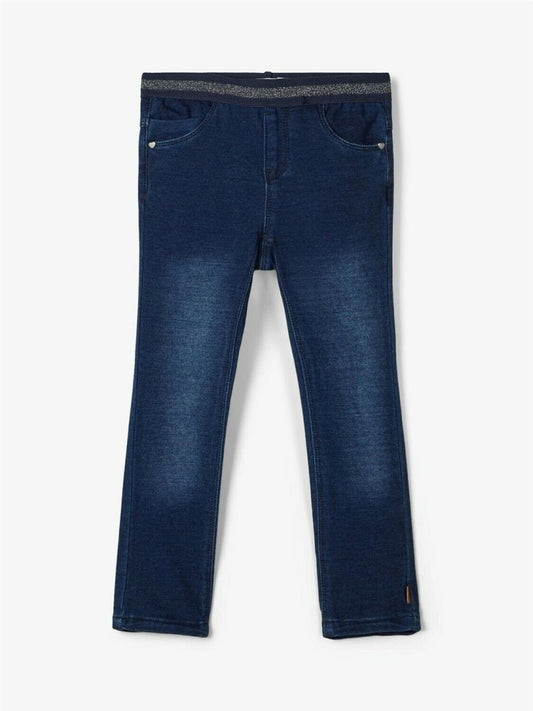 Mädchen Jeans Leggings Sweatdenim Dunkelblau weich Glitzer slim