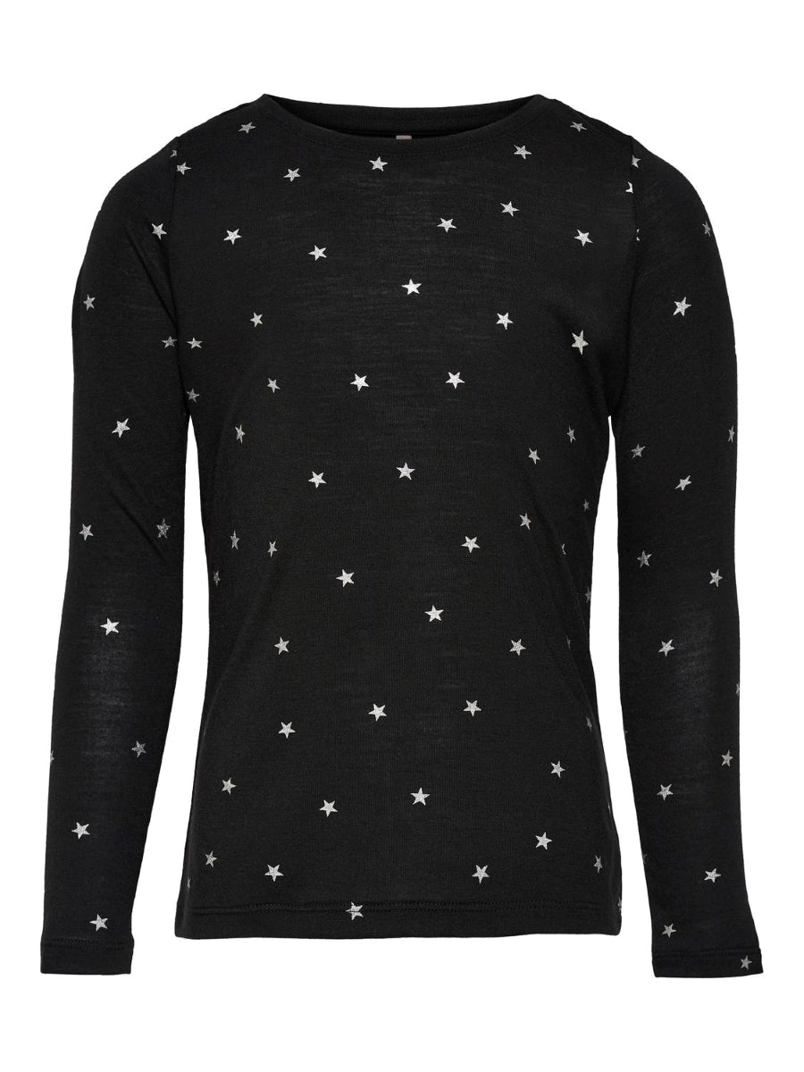 Only Mädchen Langarmshirt festliches Shirt Schwarz Silber KONISABELLA
