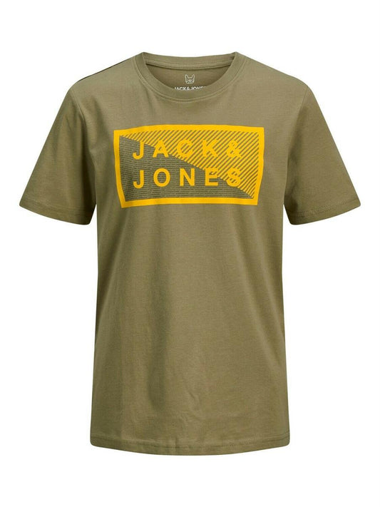Jack & Jones Junior Jungen T-Shirt Jcoshawn Kurzarm Logo 12186332 Oliv Grün Gelb
