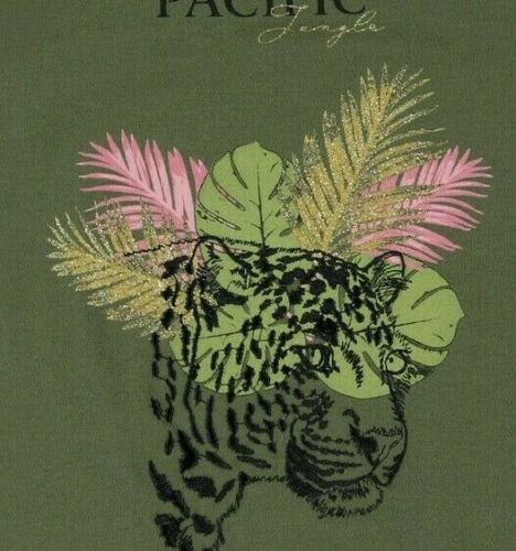 Mädchen T-Shirt kurzärmlig Tiger Wildnis Geschenkidee Oliv Schwarz top