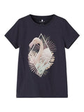 Mädchen T-Shirt Dunkelblau Rose Wollweiß edel Geschenkidee schlank