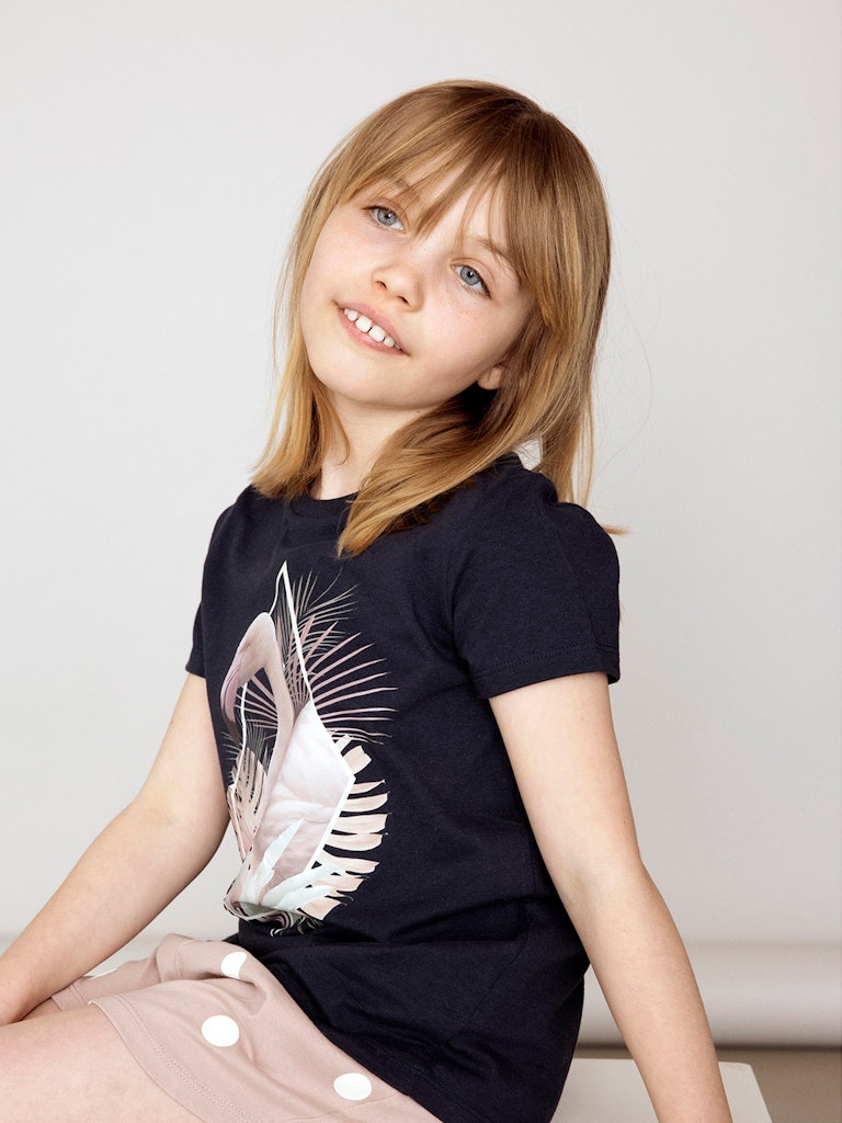 Mädchen T-Shirt Dunkelblau Rose Wollweiß edel Geschenkidee schlank