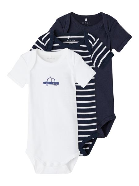 Name it Kinder Baby Body 3er Pack Blau Weiß  Auto Junge