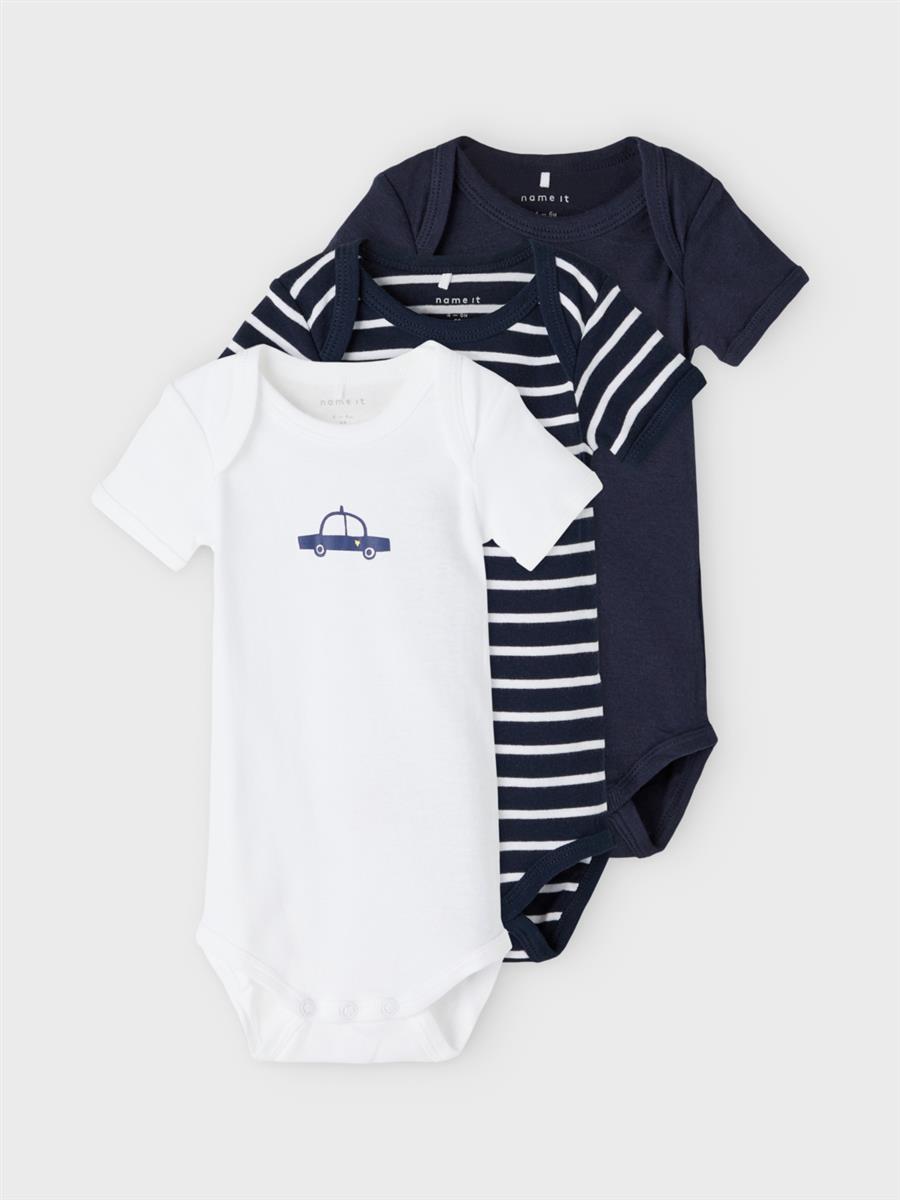 Name it Kinder Baby Body 3er Pack Blau Weiß  Auto Junge NBMBODY