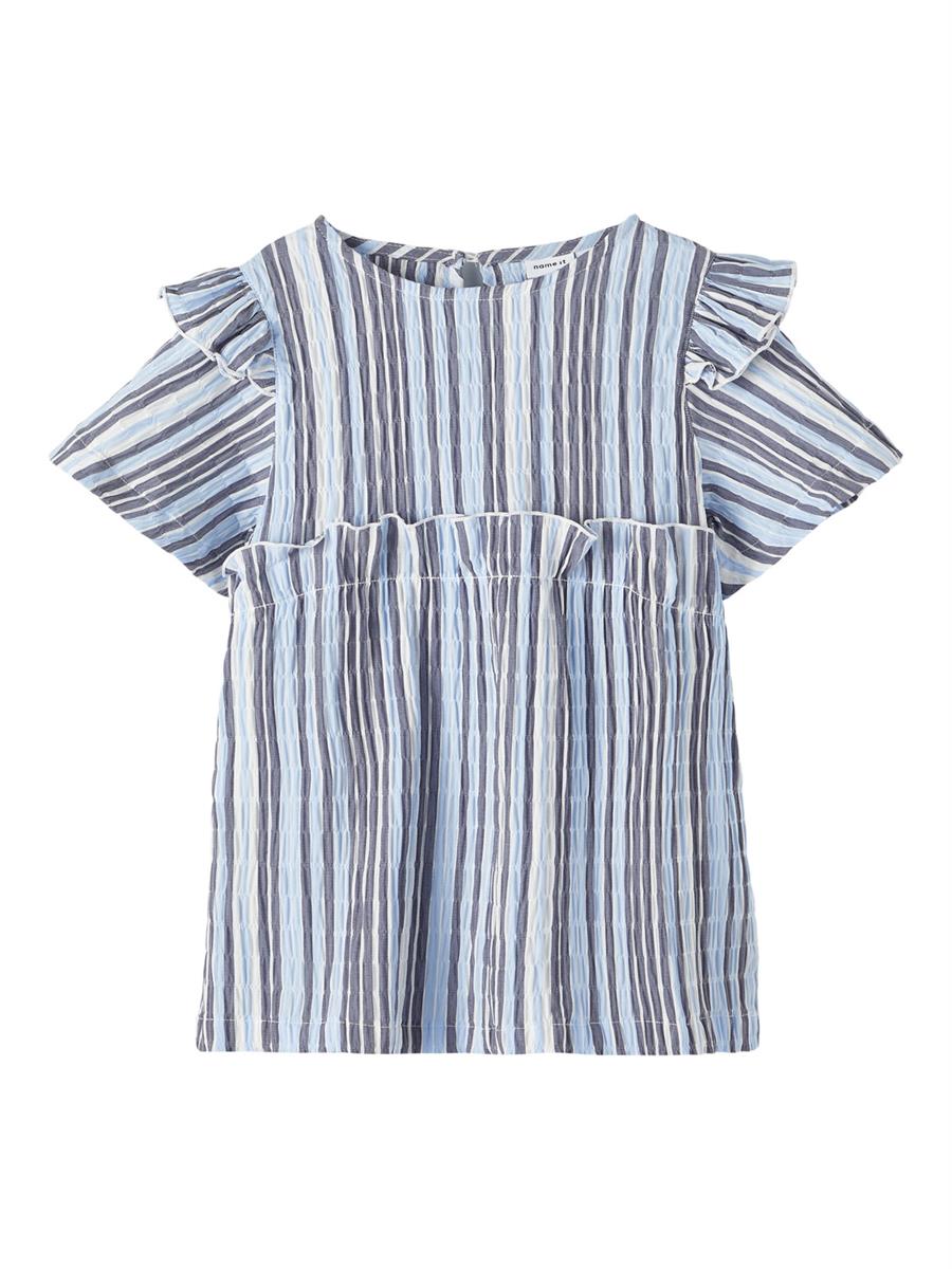 Mädchen Bluse Tunika Blau Streifen  Geschenkidee festlich