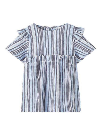 Mädchen Bluse Tunika Blau Streifen  Geschenkidee festlich