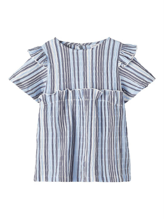 Mädchen Bluse Tunika Blau Streifen  Geschenkidee festlich