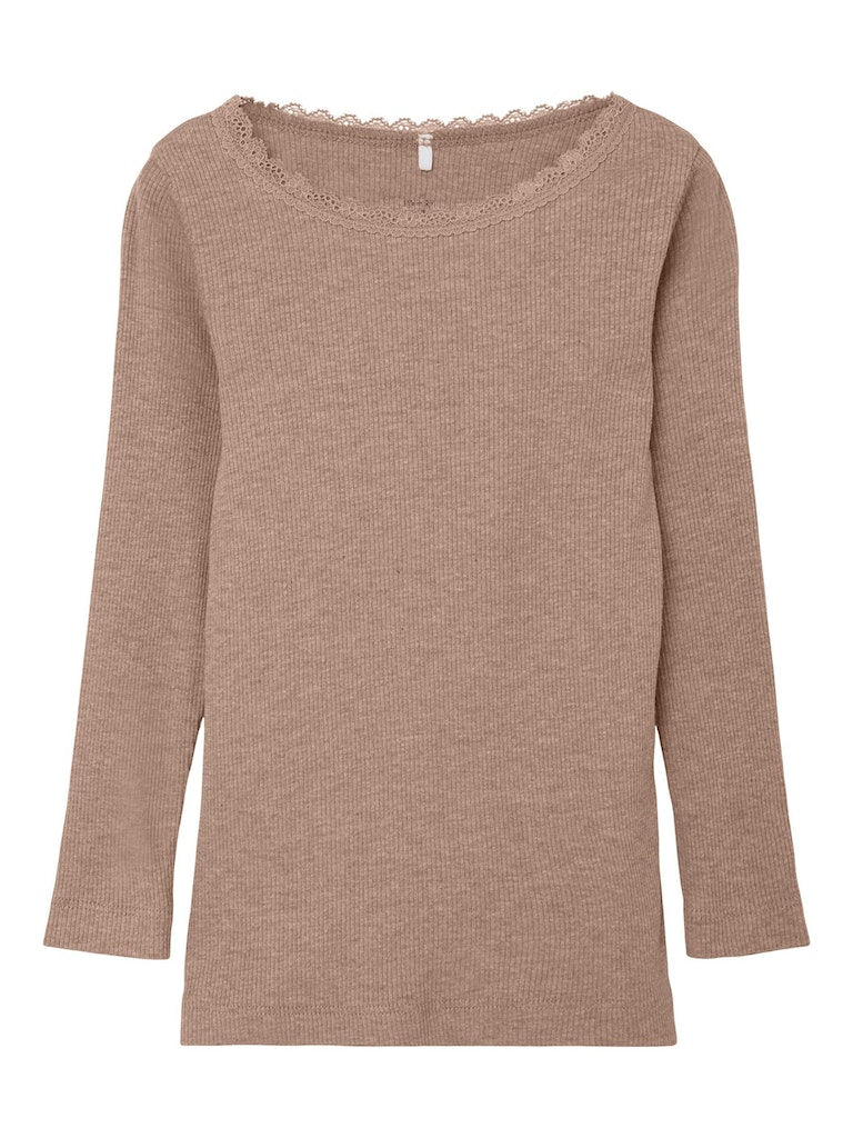 Mädchen Langarmshirt Rippshirt hochwertig  Rose Braun edel
