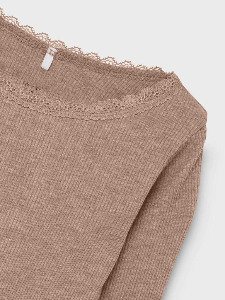 Mädchen Langarmshirt Rippshirt hochwertig  Rose Braun edel