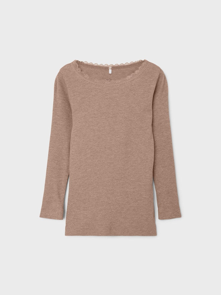 Mädchen Langarmshirt Rippshirt hochwertig  Rose Braun edel
