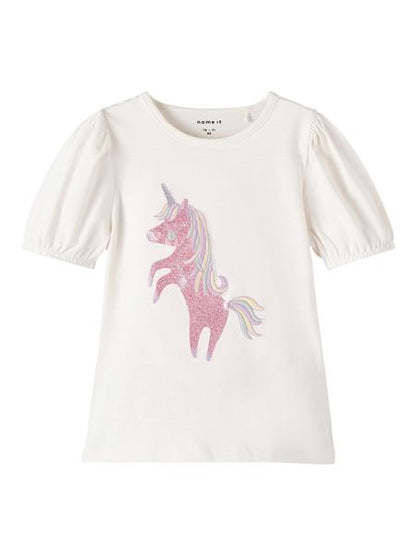 Mädchen T-Shirt Shirt Einhorn Glitzer Wollweiß Rose Geschenkidee top