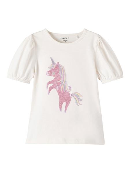 Mädchen T-Shirt Shirt Einhorn Glitzer Wollweiß Rose Geschenkidee top