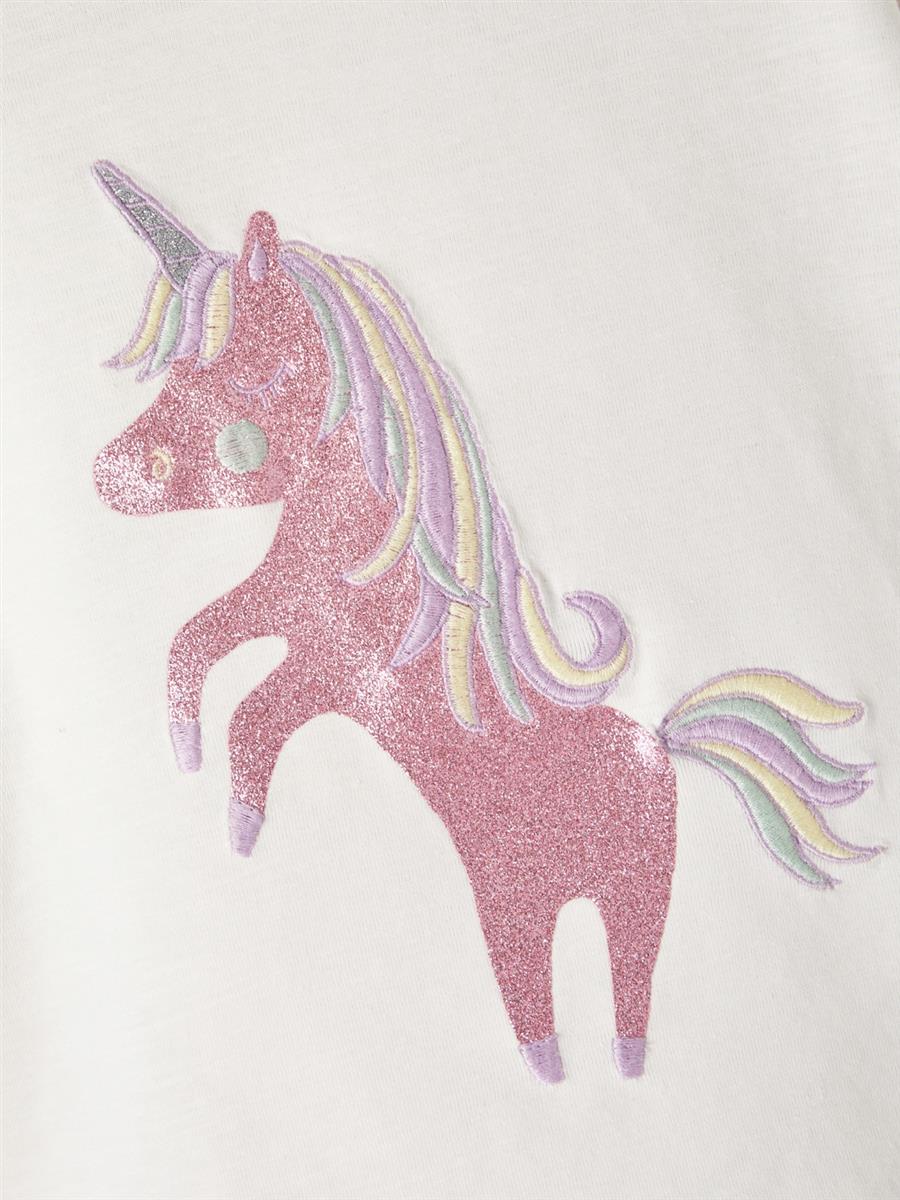 Mädchen T-Shirt Shirt Einhorn Glitzer Wollweiß Rose Geschenkidee top