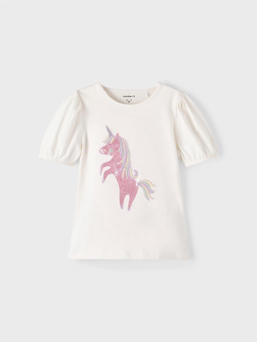 Mädchen T-Shirt Shirt Einhorn Glitzer Wollweiß Rose Geschenkidee top