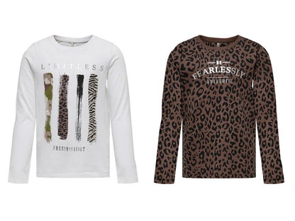 Mädchen Langarmshirt Doppelpack Glitzer Geschenkset Leo Braun Weiß