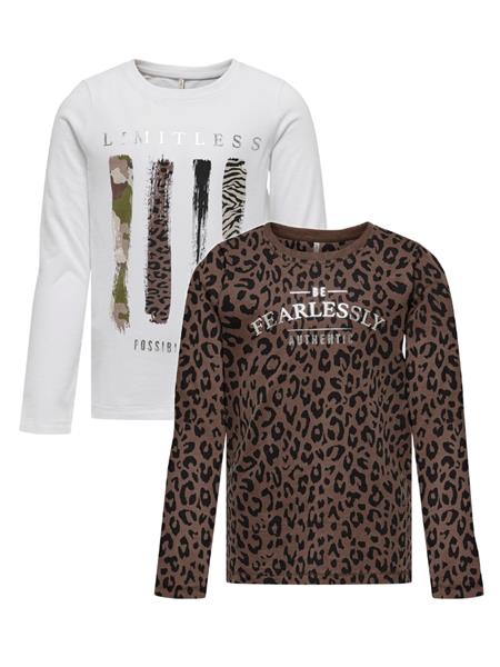 Mädchen Langarmshirt Doppelpack Glitzer Geschenkset Leo Braun Weiß