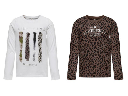 Mädchen Langarmshirt Doppelpack Glitzer Geschenkset Leo Braun Weiß 15275810 Only