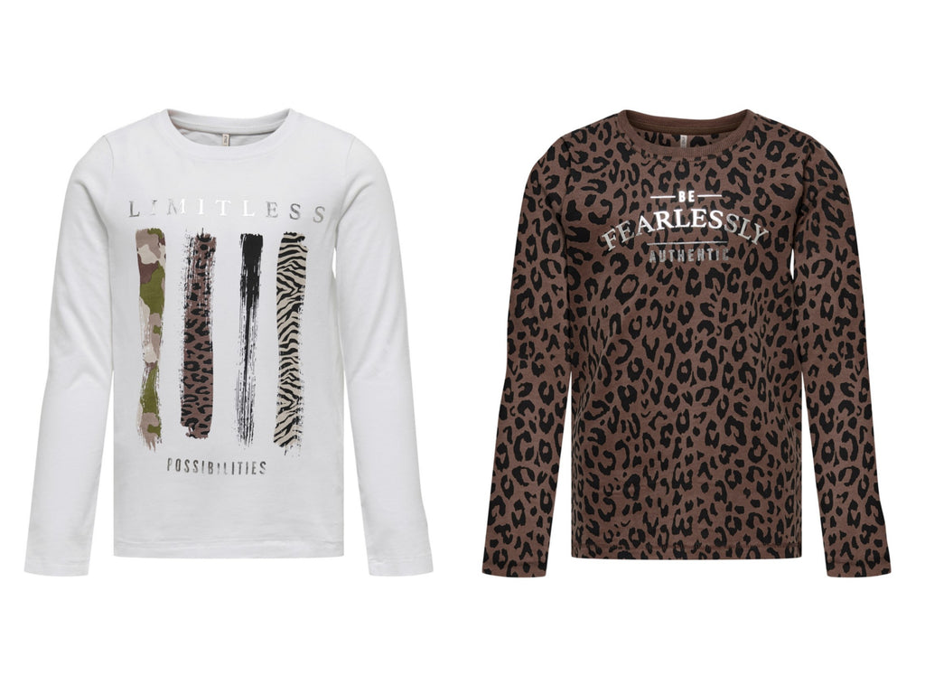 Mädchen Langarmshirt Doppelpack Glitzer Geschenkset Leo Braun Weiß