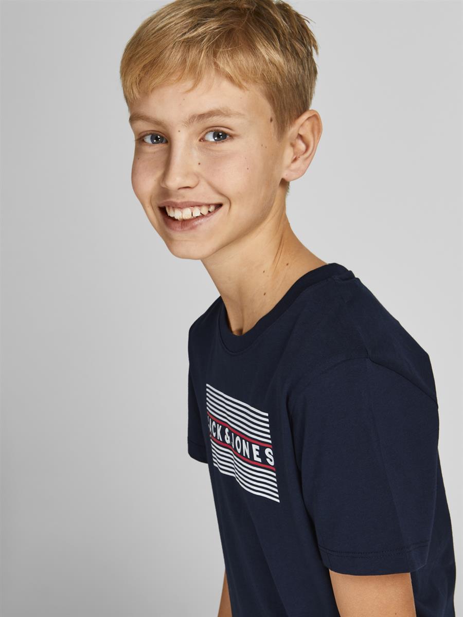 Jack & Jones Jungen T-Shirt Kurzarm Logo2 Weiß Rot Blau JJECORP