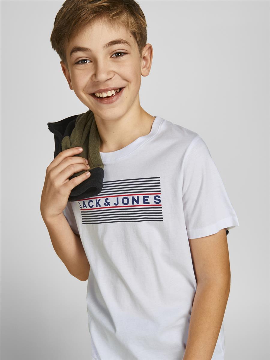 Jack & Jones Jungen T-Shirt Kurzarm Logo2 Weiß Rot Blau JJECORP