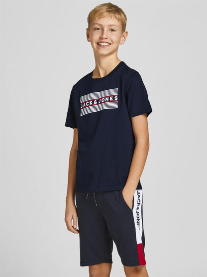 Jack & Jones Junior Jungen T-Shirt Kurzarm Logo2 Weiß Rot Blau