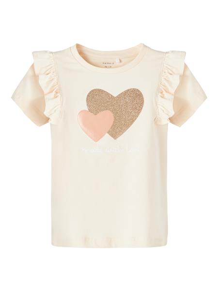 Name it Mädchen T-Shirt Herz Glitzer Apricot Lila Geschenkidee edel