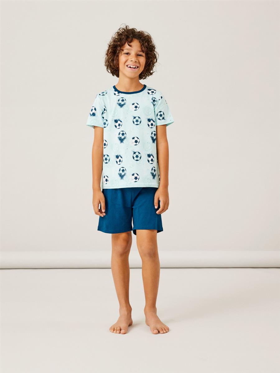 Name it Jungen Schlafanzug kurz Short Fußball  Blau NKMNIGHTSET