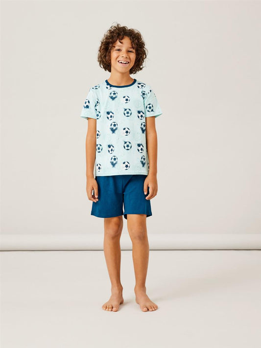Name it Jungen Schlafanzug kurz Short Fußball  Blau Geschenkidee top