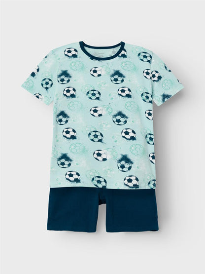 Name it Jungen Schlafanzug kurz Short Fußball  Blau Geschenkidee top