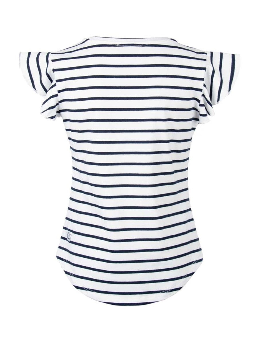 PIER NINE Mädchen T-Shirt  Weiß Streifen Marine Glitzer edel