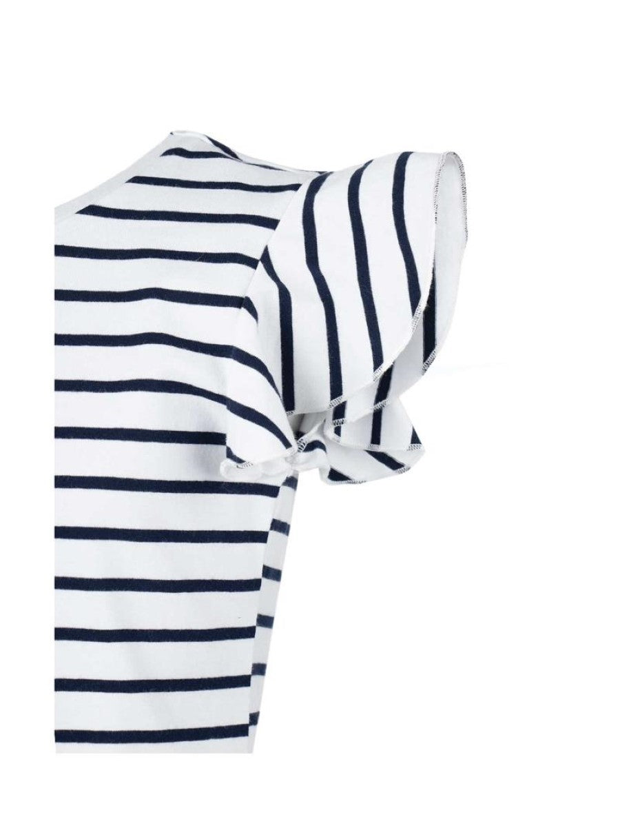 PIER NINE Mädchen T-Shirt  Weiß Streifen Marine Glitzer edel