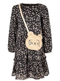 Happy Girls Mädchen Kleid Chiffon langarm Katze mit Tasche 953181
