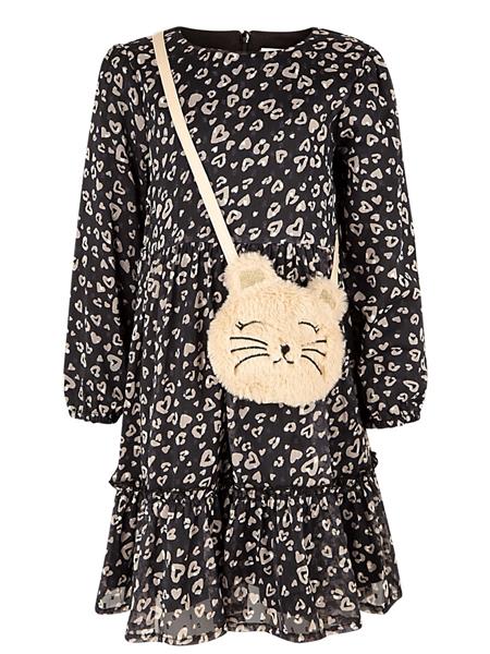 Happy Girls Mädchen Kleid Chiffon langarm Katze mit Tasche 953181
